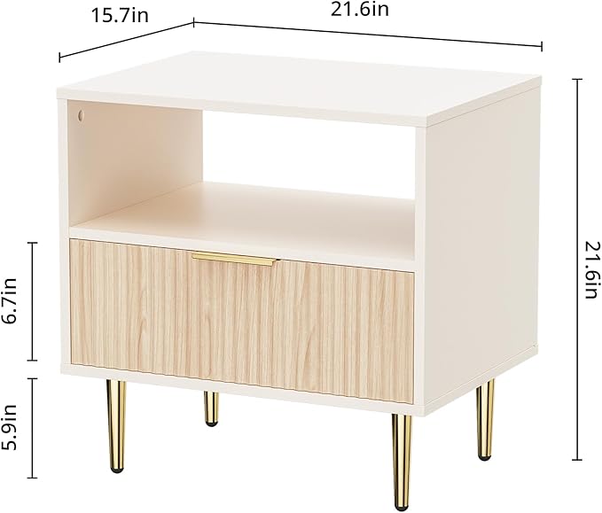 Nightstand Set of 2, Modern Nightstand with Drawer, End Table with Storage, Bed Side Table with Open Space, for Bedroom, Side Table for Bedroom, Living Room, Oak