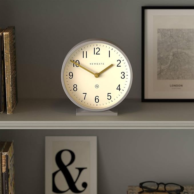 NEWGATE® Q Mantel Clock | Modern Classic Round Mantel Clock | Clockwork Gray | Contemporary Style for Mantel, Desk, Table, Shelf or Bedside