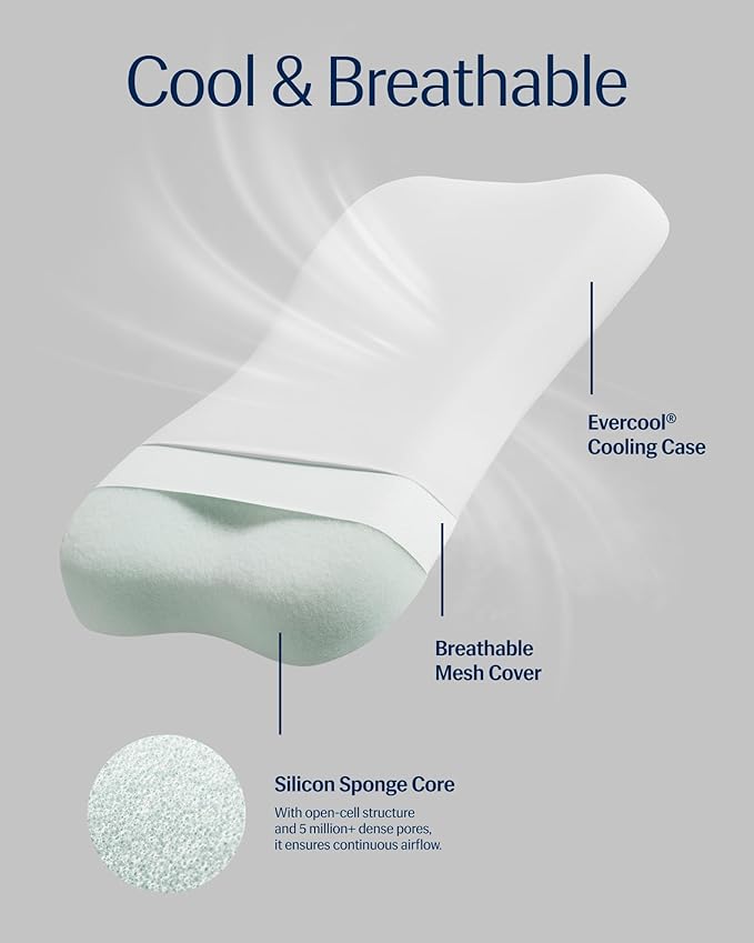 REST® Evercool® Cooling Pillow, Set of 2, Instant Cool-to-Touch Shell Fabric & Breathable Silicone Sponge Core for All-Night Temperature Regulation & Ergonomic Support, High, Arctic White