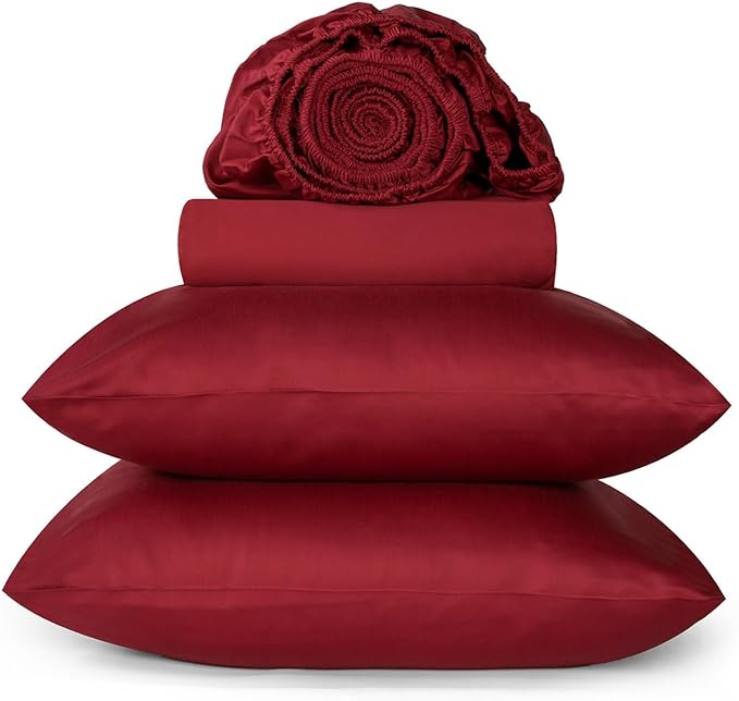 URBANHUT 800 Thread Count 100% Cotton Full Size Sheets, Luxury 4 Piece Full Bedsheets, Hotel Sheets Sateen Finish - Better Than Egyptian, 16" Elasticized Deep Pocket - Burgundy
