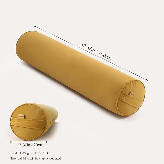 Bolster Pillow for Bed – Long Round Body Pillow for Adults, Cuddle Pillow for Sleeping, Full-Length Support,39.37 x 7.87 Inches,Honey Yellow