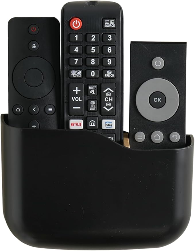 LINFIDITE TV Remote Holder Wall Mount Remote Control Holder for Bed Universal Bedside Wall Remote Holder Caddy Organizer Hole-Free Remote Control Holder (For 2 Or 3 Remote Controls–Black–Quantity1