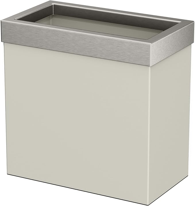 Gatco Modern Rectangle Wastebasket, Matte Pearl and Satin Nickel Combo - Stainless Steel Trash Can with Removable Lid, Leakproof, 3 Gallon Capacity for Bathroom, Bedroom, Kitchen, or Office