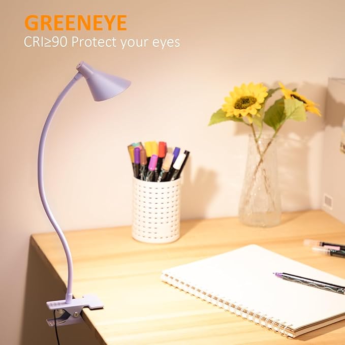 Clip on Light USB Reading Light, Eye Care Dimmable Reading Lamp Flexible Gooseneck Clip on Lamp for Bed Headboard Desk Bedside Dorm - Purple