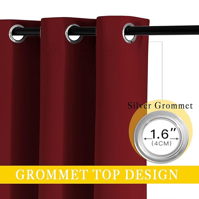 NICETOWN French Door Curtain for Window Extra Long & Wide, Grommet Thermal Curtain Panel for Sliding Glass Door/Patio Door (Burgundy Red, 1 Piece, W80 x L108)