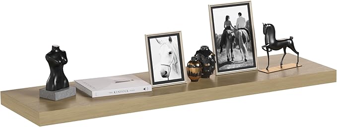 HÜNGSMART 48 Inch Wooden Floating Shelf – Supports 300lbs – Carpenter Designed - Engineered Wood 4 Foot Long - Oak Finish – Includes Laser Welded Precision Wall Bracket (48 inches x 11 13/16 inches)