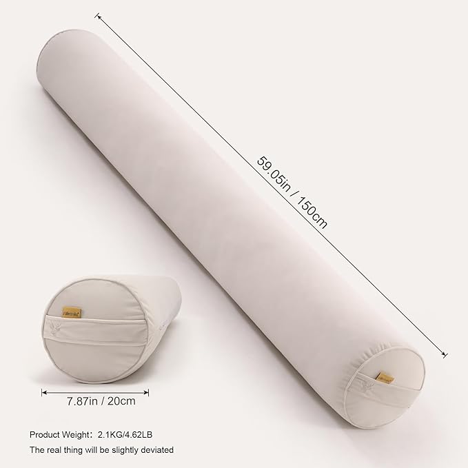 Body Pillow for Adults – Long Bolster Pillow for Bed, Round Cuddle Pillow, Full Support for Side Sleepers,59 x 7.87 Inches,Misty White