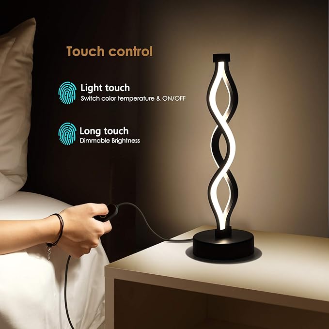 NUÜR Bedside Lamps Set of 2, Black Lamps for Living Room, Dimmable LED Nightstand Lamp, Small Nightstand Lamp for Bedroom, Home, Living Room, Office