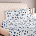 Carressa Linen Luxury Egyptian Cotton Queen Printed Sheet Set - 600 Thread Count Extra Long Staple 4 PC Set, Blossom Azure Queen Printed Sheets, Soft, Cooling Sheets Upto 18 in Deep Pocket