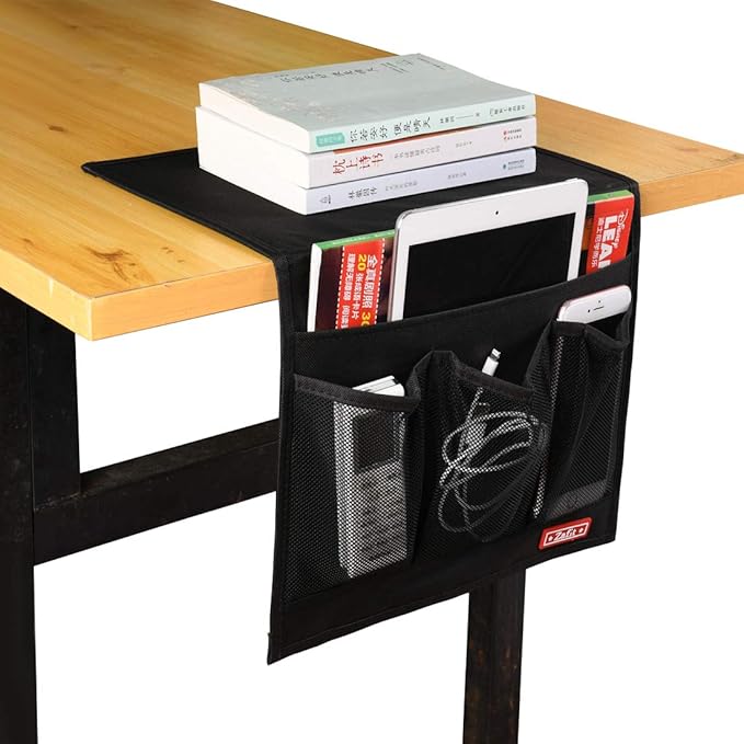 Zafit Bedside Storage Organizer - Table Cabinet Organizer Caddy for Remotes, Phone, Glasses (Classic 4 Pockets - Black)