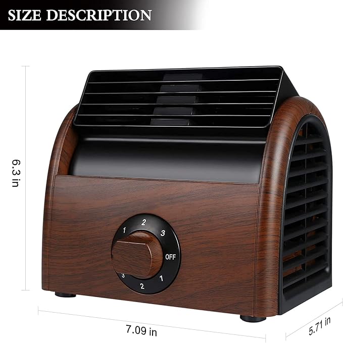 POOCCI Desk Fan Personal Quiet Powerful Small Table Fans Retro Bladeless Fans for Home Office Bedroom Bedside with 3 Speeds