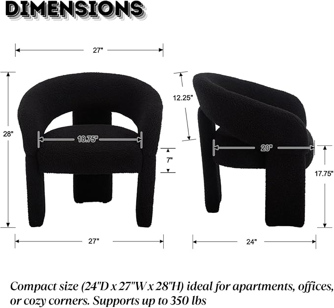 LukeAlon Modern Sherpa Accent Chair Barrel Back Armchair, Upholstered Lounge Chair for Living Room, Bedroom, Office, Waiting Rooms, Black
