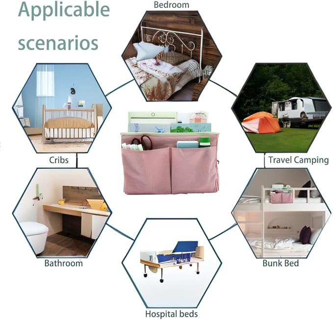 Someteth 2-Pack Bedside Caddy Bedside Hanging Storage Basket Multi-Function Organizer Caddy for Bunk and Hospital Beds Dorm Rooms Bed Rails, Can be Placed Glasses Books Mobile Phones（2 pcs pink）