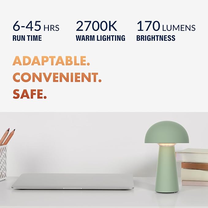 ‎Newhouse Lighting Capri, Sage Green 2700K Dimmable Cordless USB-C Rechargeable Table Lamp NHTL-CA-GN, Cordless Desk Lamp for Living Room, Bedroom, Coffee Table, and Other Cozy Home Decor