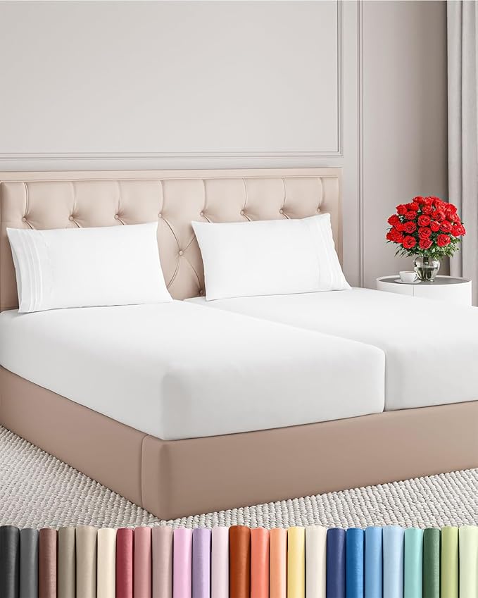 Split King Size 5 Piece Sheet Set - Comfy Breathable & Cooling Bed Sheets Set - Hotel Luxury Bedding for Women, Men, Kids, Teens, Boys & Girls - Deep Pockets, Soft and Wrinkle Free - Oeko-Tex - White