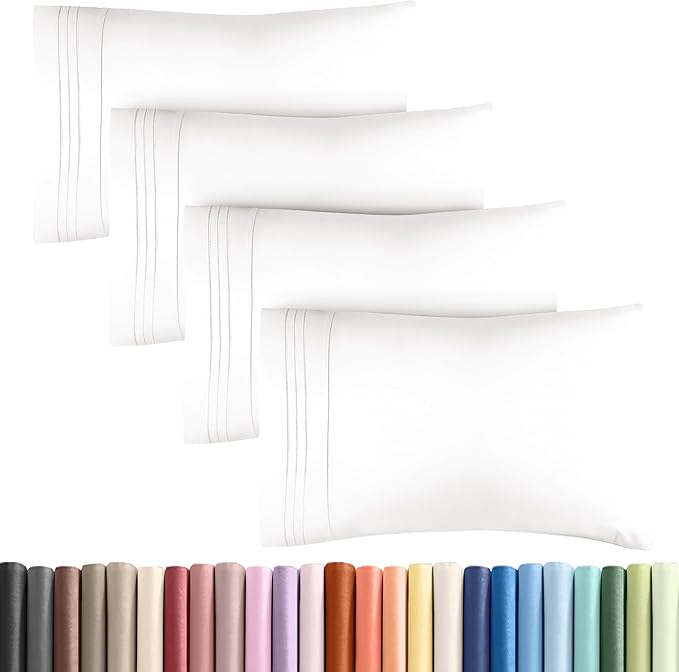 Queen Pillow Cases Set of 4 - Ultra Soft Hotel Quality Pillowcase Covers - Comfy, Cozy & Wrinkle Free - Shrinkage and Fade Resistant - Machine Washable Pillow Protectors - 4 Piece Set - Antique White