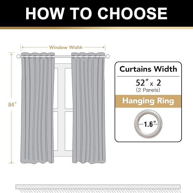 PrinceDeco 100% Blackout Curtains Nature Linen Blended 84 Inch Long Room Darkening Solid Black Out Curtains for Living Room Thermal Insulated Nickel Grommet 2 Panels Set - Heathered White