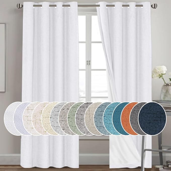 PrinceDeco Blackout Curtains for Bedroom/Living Room Light Blocking White Curtains 96 Inches Long Room Darkening Curtains & Drapes Thermal Insulated Window Treatments for Room Decor,Pure White