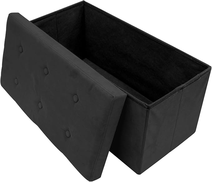 Sorbus Storage Ottoman Bench – Collapsible/Folding Bench Chest with Cover – Perfect Toy and Shoe Chest, Hope Chest, Pouffe Ottoman, Seat, Foot Rest, – Contemporary Faux Suede (Black)