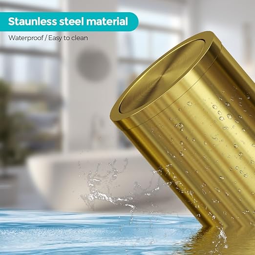 4.7 Gallon/18L Stainless Steel Bathroom Trash Can,Gold Garbage Bin with Swing Lid, Round, Elegant Waste Basket, for Toilet Bathroom Cafe Kitchen Office Hotel Home (18L-Gold)