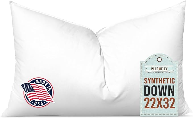 Pillowflex Synthetic Down Pillow Insert - 22x32 Down Alternative Pillow, Ultra Soft Oversized Queen Bed Sleeping Pillow, Large Rectangle Sham - 1 Decorative Pillow Form