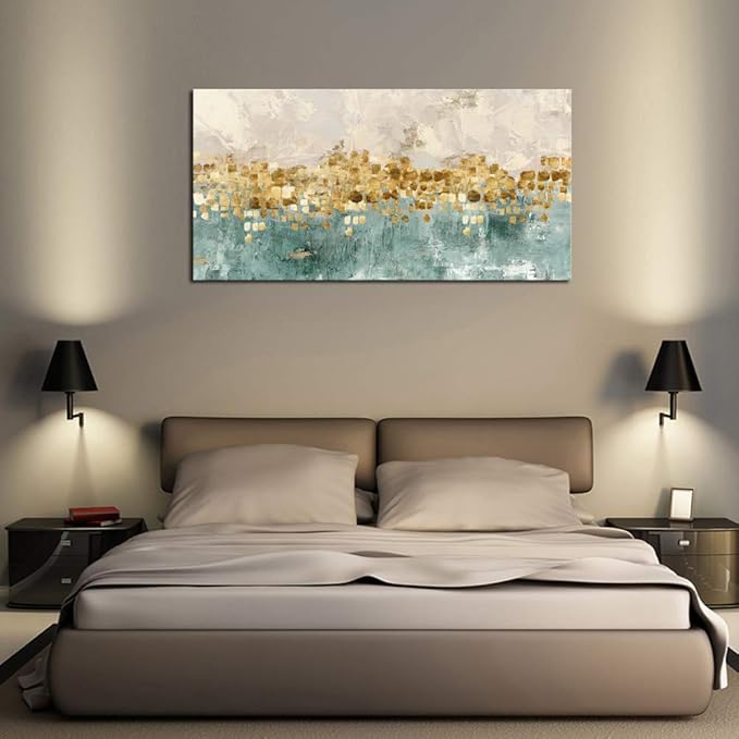 DZL Art A74650 brown And blue Abstract Painting Modern Decor Wall Art Tan color Canvas Gray Painting Contemporary Decor Abstract Canvas Living Room Art