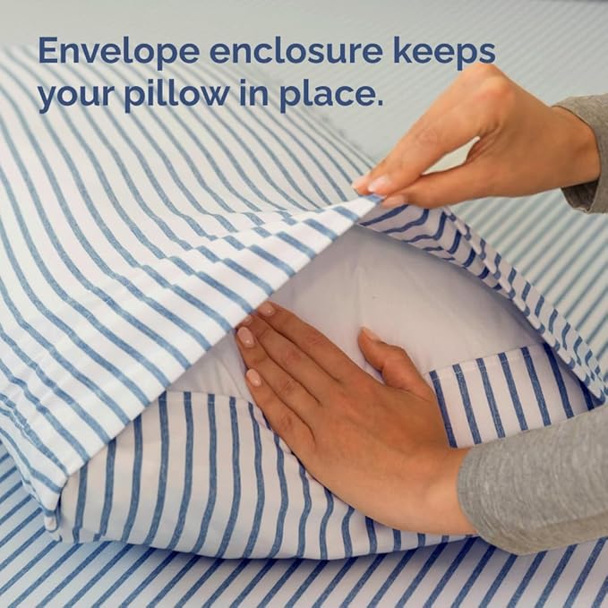 Queen Pillow Cases Set of 2 - Ultra Soft Hotel Quality Pillowcase Covers - Comfy, Cozy & Wrinkle Free - Shrinkage and Fade Resistant - Machine Washable Pillow Protectors - 2 Piece Set - Blue Stripes 2