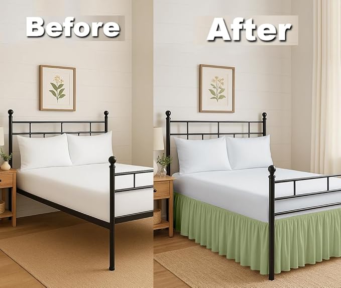 Ruffled Bed Skirt Split Corners with Platform, Tailored Fit Hotel Quality Wrinkle Free Ultra-Soft Microfiber Dust Ruffle, Upto 28 Inch Drop, Twin, Sage