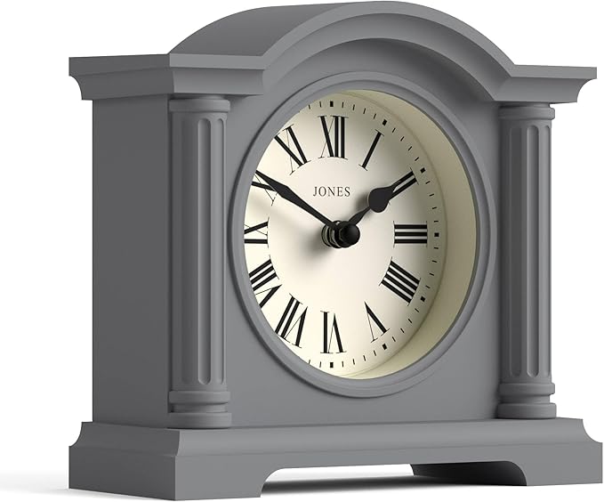 JONES CLOCKS® Kensington Mantel Clock | Classic Arch top Clock | Gray | Stylish & Contemporary | Ideal for Desk, Mantelpiece, Bookshelf or Bedside