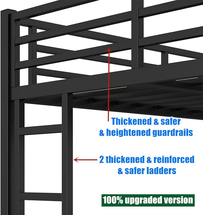 SIGONE Stronger & Safer Heavy Duty Full XL Over Queen Size Bunk Bed for Adults Teens, Thickened More Stable Metal Bunkbed Frame (Greater Weight Capacity) (Full XL Over Queen)