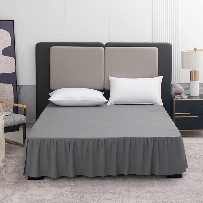 TSUTOMI Bed Skirt Twin Size Ruffled Bed Skirt with Split Corners, 18 Inch Drop Dust Ruffle Bed Skirts with Platform, Gathered Style, 100% Microfiber, Grey