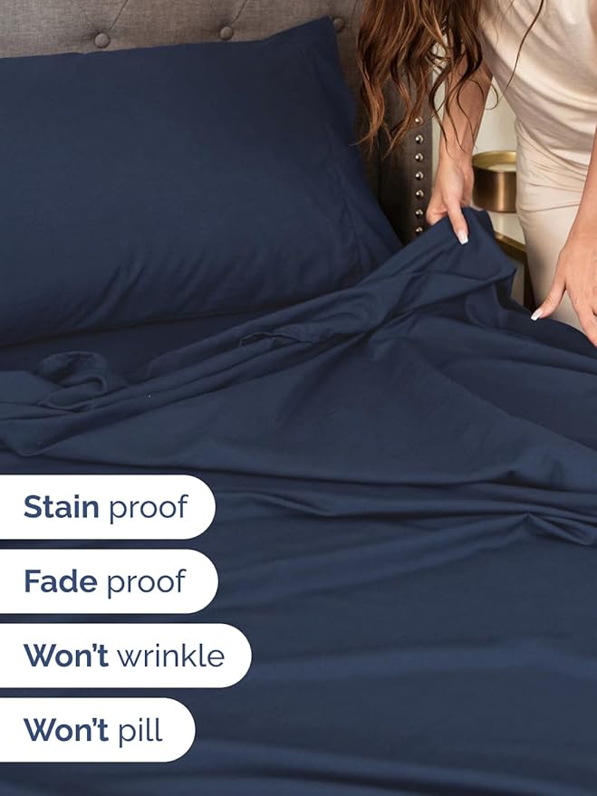 Extra Deep Twin XL Sheet Set - 4 Piece Breathable and Cooling Sheets - Hotel Luxury Bed Sheets Set - Easy Fit - Soft, Wrinkle Free and Comfy Sheets Set - Navy Blue Sheet Set with Extra Deep Pockets
