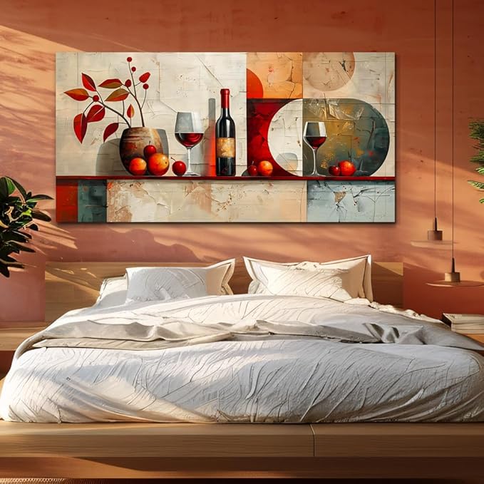 ERQINHUA Large Canvas Wall Art For Kitchen Wall Decor For Living Room Restaurant Pub Decorations Wine Glass Mural Still Life Abstract Pictures Artwork Restaurant Mural Home Decor Painting 30"x60"