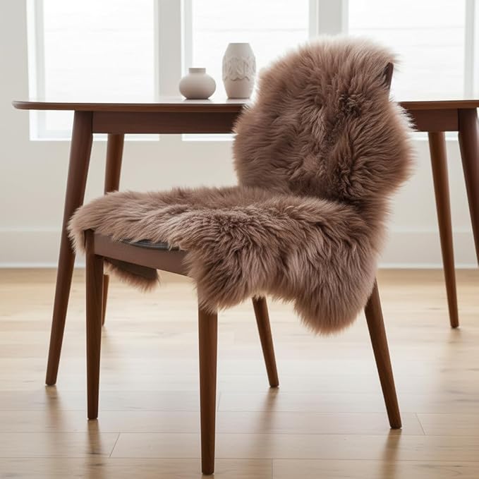 Super Area Rugs Buff Tan Sheepskin Rug Genuine Single 2x3ft Pelt Fluffy Fur Seat Cushion and Chair Cover