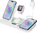 Dual Phone Magnetic Wireless Charging Station for Apple Devices/Apple Ecosystem,with Auto-Switch 7-Color Light & Clock, Compatible with iPhone 17/16/15, for iWatch 11/10/9 & AirPods Pro3（White