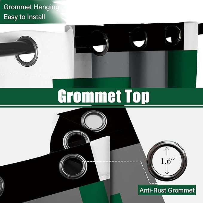 Green 100% Blackout Curtains for Bedroom 84 inch Length 2 Panels Set White Grey Modern Abstract Geometric Black Out Curtains Insulated Room Darkening Window Drapes for Living Room, 42Wx84L