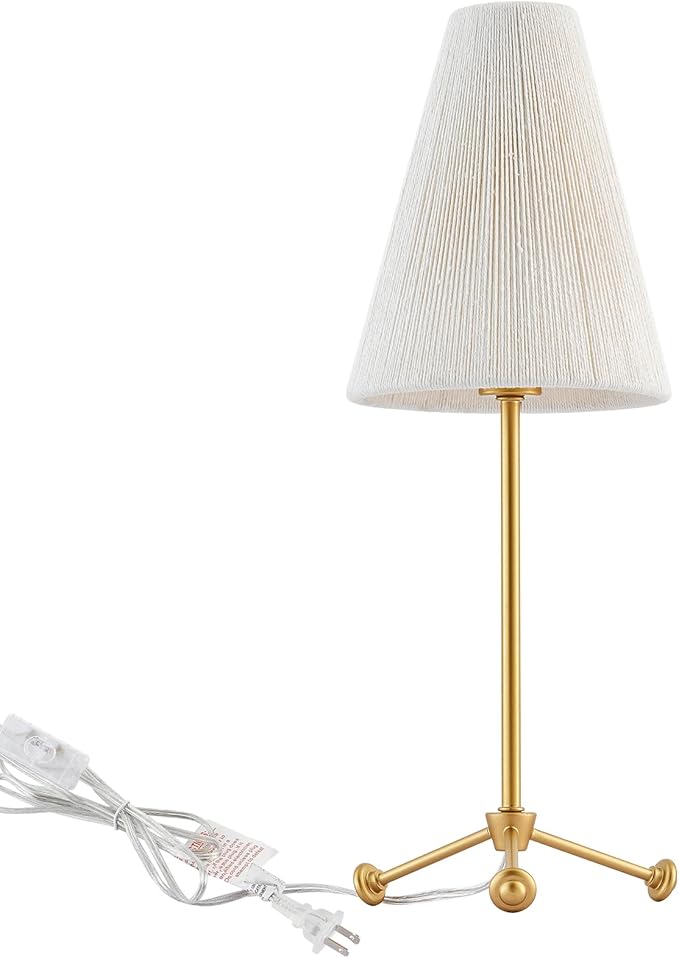Small Minimalist Table Lamp for Bedroom, Cute Desk Lamp with Linen Rope Cone Lampshade, Boho Nightstand Lamp for Living Room, 1 Pack