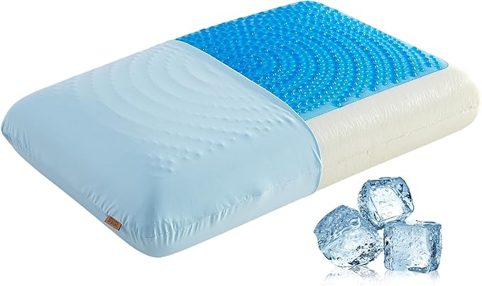 SAPHREAS Cooling Gel Memory Foam Pillow for Side, Back and Stomach Sleepers, Standard Size Cool Bed Pillow for Sleeping, Removable & Machine Washable, Blue