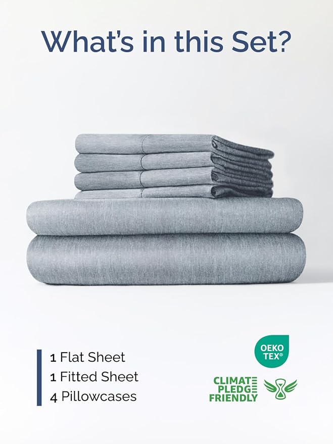 Extra Deep King Sheet Set - 6 Piece Breathable and Cooling Sheets - Hotel Luxury Bed Sheets Set - Easy Fit - Soft, Wrinkle Free and Comfy Sheets Set - Heathered Blue Sheet Set with Extra Deep Pockets