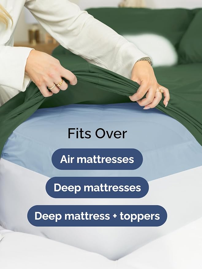 Extra Deep Full Sheet Set - 6 Piece Breathable and Cooling Sheets - Hotel Luxury Bed Sheets Set - Easy Fit - Soft, Wrinkle Free and Comfy Sheets Set - Emerald Green Sheet Set with Extra Deep Pockets