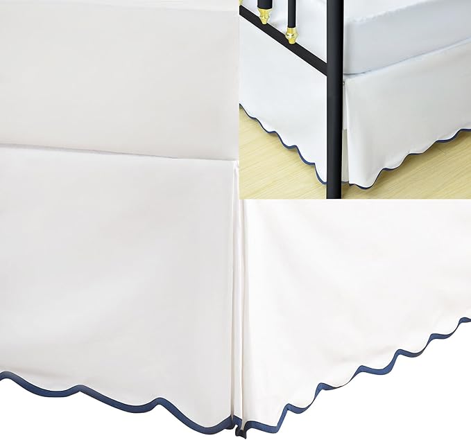 HIG Queen Bed Skirt - Easy Fit Scallop Edge Pleated Bedskirts With Spilt Coner, 12 Inch Drop Anti-Slip Dust Ruffle, Thick Fabric for Enhanced Privacy, Pre-Washed for Long-Lasting Use, Machine Washable