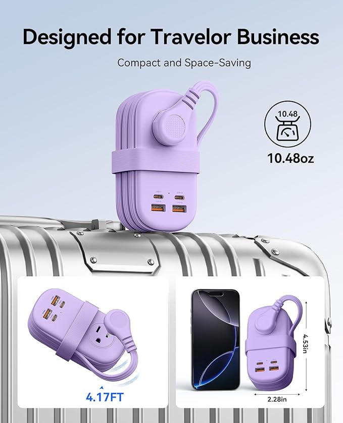 ORICO 65W GaN Travel Power Strip with 7-in-1 Charging Ports (3 AC Outlets/2 USB-A/2 USB-C), Flat Plug and 4FT Extension Cord, Fast Charger for MacBook Pro/Air, iPad Pro, iPhone 17/16/15- AP3