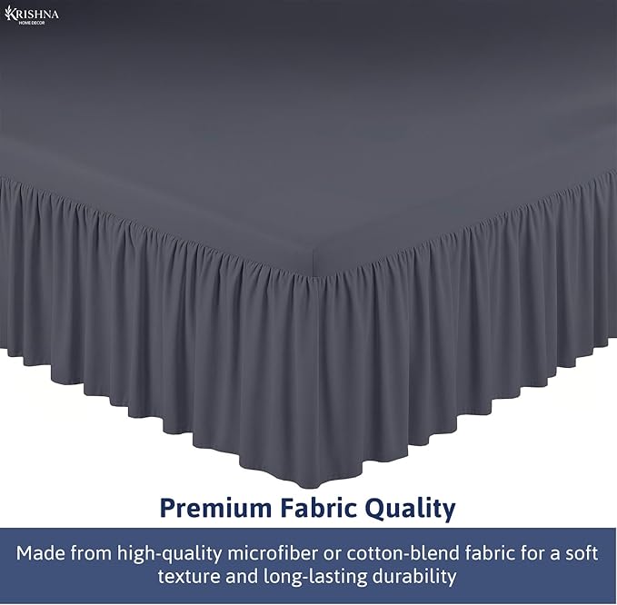 KRISHNA Ruffled Bed Skirt with Split Corners Queen, 100% Microfiber Hotel Quality, 21 Inch Drop Dust Ruffle Gathered Bedskirt with Platform, 60" x 80", Dark Grey