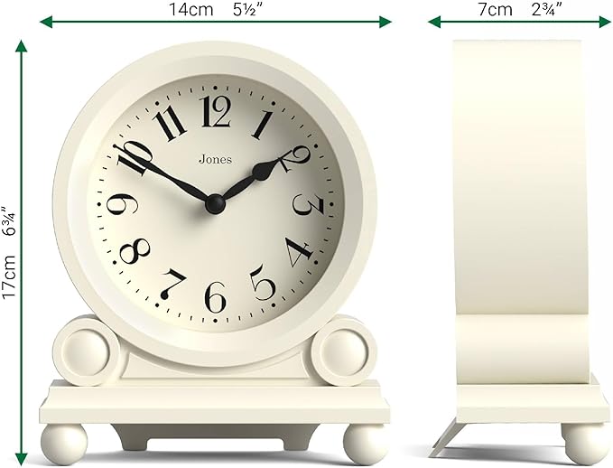 JONES CLOCKS® Maida Vale Mantel Clock | Small Traditional Desk Clock | Pale Cream | Pretty & Charming Ideal for Mantelpiece, Bookshelf or Bedside