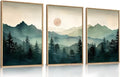 LHIUEM Large Boho Mountain Framed Wall Art Set,Green Foggy Forest Wall Painting,Abstract Nature Sunrise Artwork,Watercolor Pine Tree Wall Decor for Living Room,Bedroom,Office-16''x24''x3