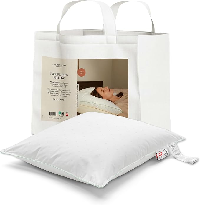 FOSSFLAKES Nordic Sleep, Bed Pillow Hypoallergenic Supportive with Down Alternate, Breathable and Machine Washable, Ideal for Side and Back Sleepers (White Medium Low, Standard)