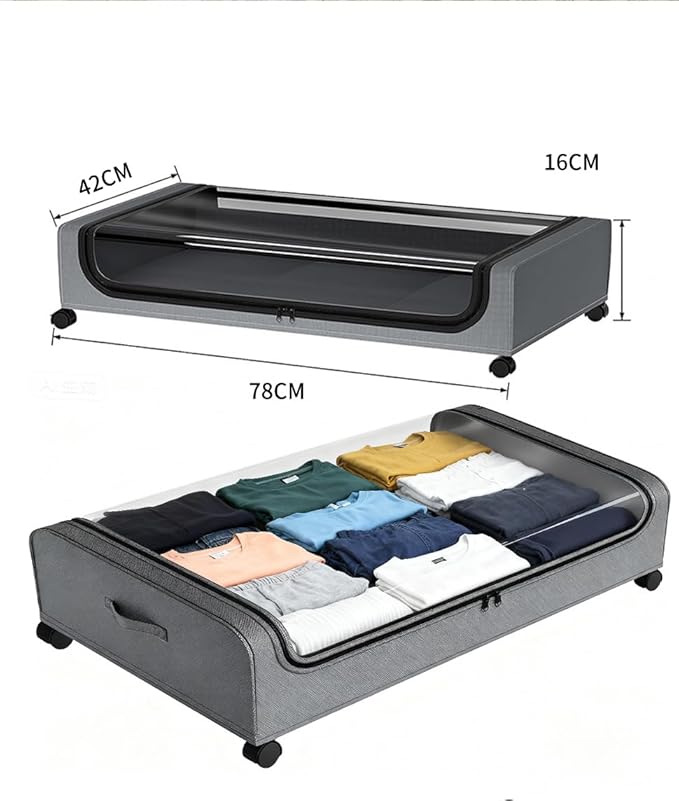 Under Bed Storage with Wheels, 6.7'' Tall Underbed Storage Containers with Lids - Rolling Bins for Shoes Clothes Blankets (Grey, 2-Pack XXL)