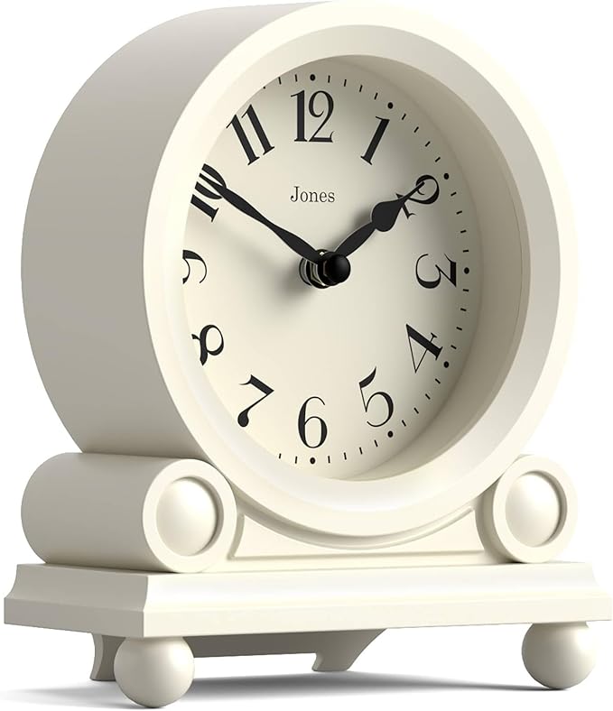 JONES CLOCKS® Maida Vale Mantel Clock | Small Traditional Desk Clock | Pale Cream | Pretty & Charming Ideal for Mantelpiece, Bookshelf or Bedside