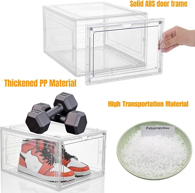 Attelite Upgraded Shoe Storage Box 9 Pack Shoe Box Clear Plastic Stackable X-Large Drop Front Shoe Box with Clear Magnetic Door,Shoe Organizer and Shoe Containers For Sneaker Display