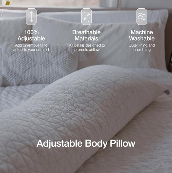 Coop Home Goods Original Adjustable Body Pillow (20x54) and Ultra-Tech Waterproof Pillow Protector Bundle for Pregnancy, Full Body Support for Side Sleepers with Memory Foam & Washable Cover